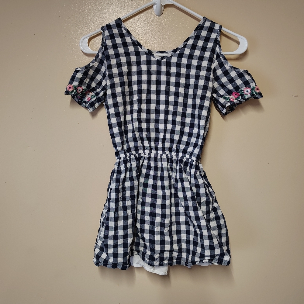 Abercrombie Kids Black and White Checkered Dress with Pink Floral Details